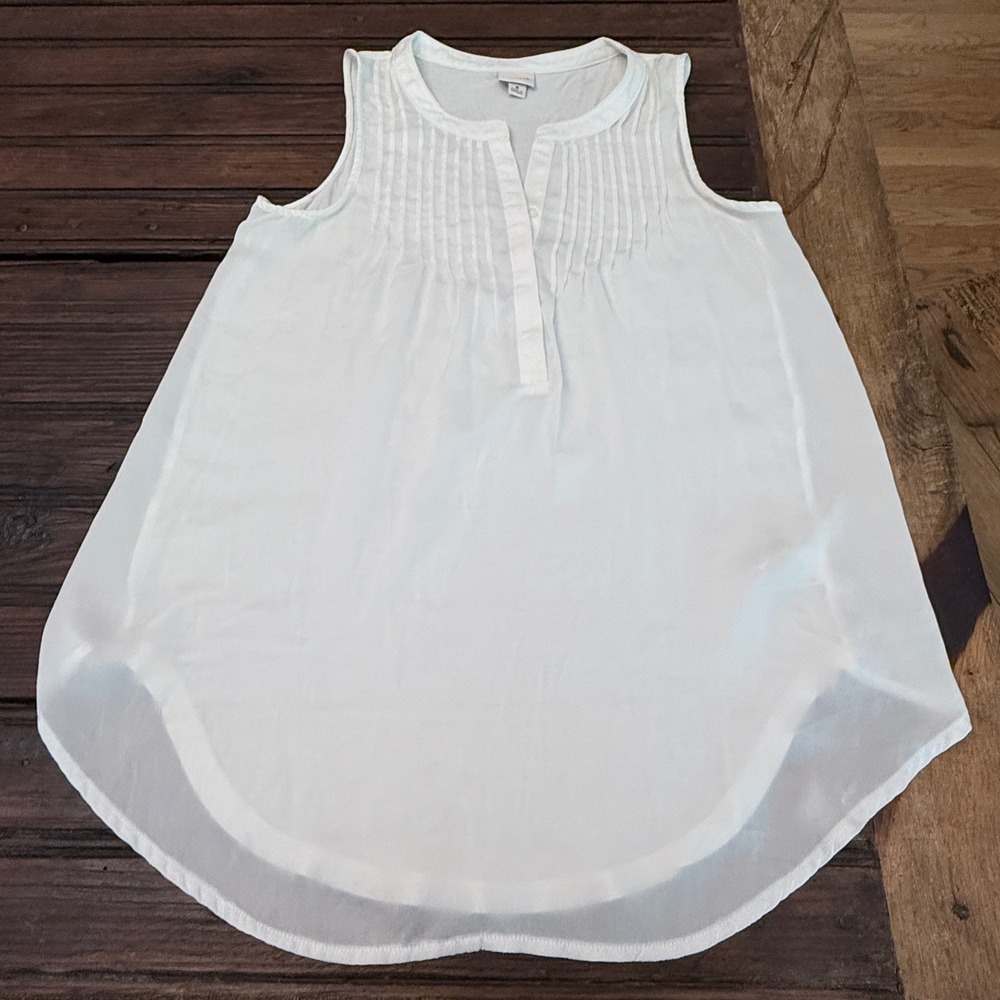 Merona Womens White Sleeveless Pleated Henley Tunic Top Small Mixed Media